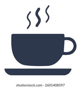 Vector Minimalist Coffee Cup Icon with Rising Steam in Dark Blue Silhouette and Clean Geometric Design
