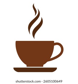 Vector Minimalist Coffee Cup Icon with Stylized Steam and Geometric Shapes in a Flat Illustration Style