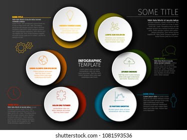 Vector Minimalist colorful Infographic report template with circle blocks - dark version