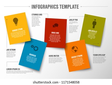 Vector Minimalist colorful Infographic template with rectangle cards and descriptions - light version