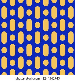 Vector minimalist colorful seamless pattern. Simple geometric background with rounded lines, circles, dots. Abstract minimal texture in bright colors, blue and yellow. Funky style repeatable design 