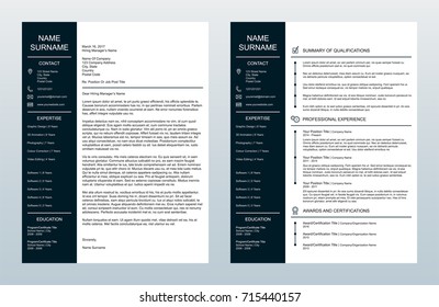 Vector Minimalist Creative Cover Letter And One Page Resume/CV Template