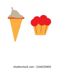 Vector minimalist cup cake and ice cream or food illustration