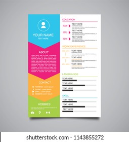 Vector minimalist curriculum vitae resume template colorful label version