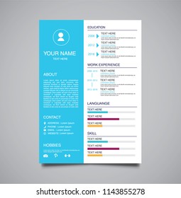 Vector minimalist curriculum vitae resume template light blue color version