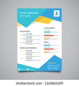 Vector minimalist curriculum vitae resume template blue yellow abstract