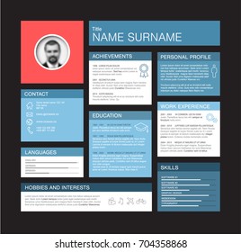 Vector minimalist cv / resume dashboard profile template - blue and red version