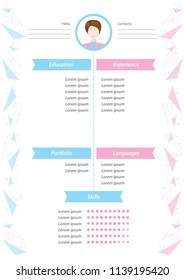 Vector minimalist cv / resume template. Feminine resume with infographic design. Stylish CV set for women. Vector illustration EPS10.