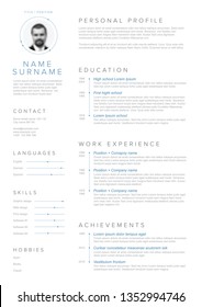 Vector minimalist cv / resume template with blue accent and nice typogrgaphy design 
