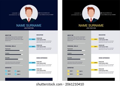 Vector minimalist cv , resume template - dark light color versions
