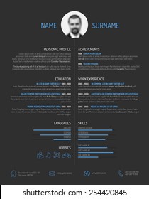 Vector minimalist cv / resume template - minimalistic dark version