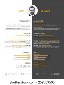 Vector minimalist cv / resume template - dark color version