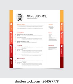 Vector minimalist cv / resume template - red / orange version with a profile photo