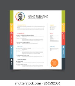 Vector minimalist cv / resume template - color version with a profile photo