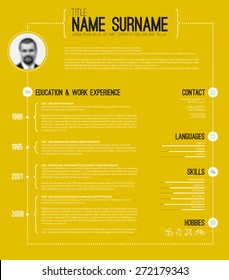 Vector minimalist cv / resume template with timeline - yellow version
