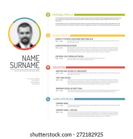 Vector minimalist cv / resume template - minimalistic colorful version