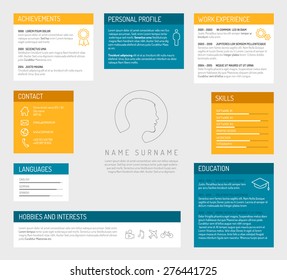 Vector minimalist cv / resume template dashboard profile - blue and yellow version