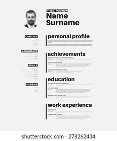 Vector minimalista cv / currículum con bonito diseño tipográfico. 