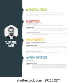 Vector minimalist cv / resume template design with profile photo