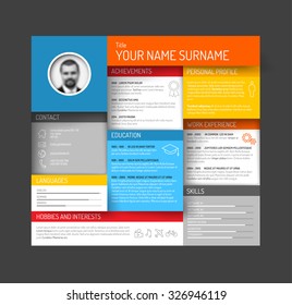 Vector minimalist cv / resume template dashboard profile - fresh colors with shadows