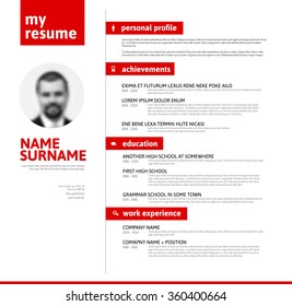 Vectorminimalistische cv / Lebenslauf-Vorlage mit schönem Typografie-Design - rote und weiße Version
