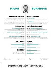 Vector minimalist cv / resume template - minimalistic black and white version