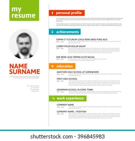 Vectorminimalistische cv / Lebenslauf-Vorlage mit netter typografischer bunter Design

