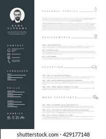 Vector minimalist cv / resume template with nice typogrgaphy design. 