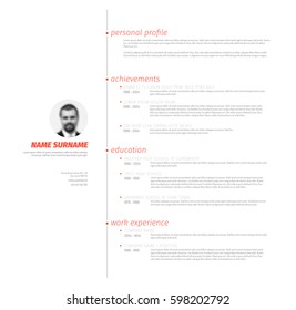 Vector minimalist cv / resume template with nice typogrgaphy design. 