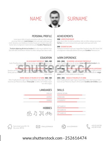 Vector minimalist cv / resume template - minimalistic black and white version