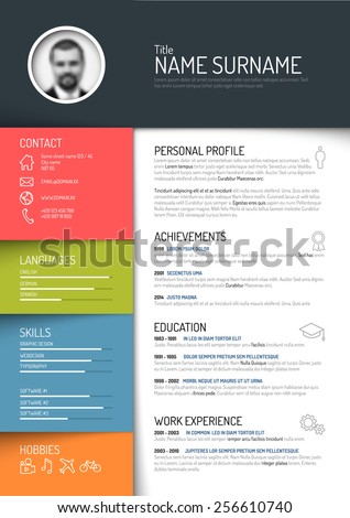 Vector minimalist cv / resume template - dark color version