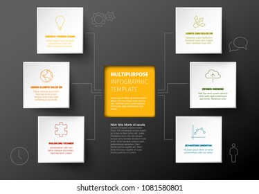 Vector Minimalist dark Infographic report template with square blocks