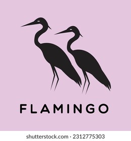 Vector minimalist flat logo flamingo isolated on pink background