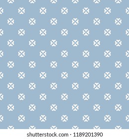 Vector minimalist floral geometric seamless pattern. Simple texture with small curved shapes, flower silhouettes. Abstract minimal background in light blue and white colors. Decorative repeat design