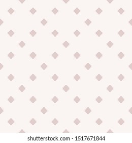 Vector minimalist floral geometric seamless pattern. Subtle texture with small crosses, squares or flower silhouettes. Simple pixel art background. Light pink and beige color. Delicate repeated design