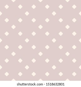 Vector minimalist floral geometric seamless pattern. Subtle texture with small crosses, squares, flower silhouettes. Simple pixel art background. Light pastel colors. Delicate repeat decorative design