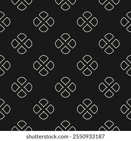 Vector minimalist floral geometric seamless pattern. Subtle black and white abstract background with small outline flowers. Simple modern linear ornament texture. Repeated geo design for decor, print