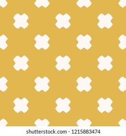 Vector minimalist floral seamless pattern. Simple abstract texture with geometric flowers, crosses. Cute background in yellow mustard and white colors. Repeatable design for decor, prints, textile