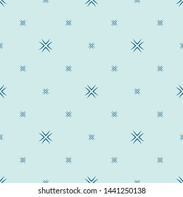 Vector minimalist floral seamless pattern. Simple abstract geometric background with small flowers, crosses, stars. Subtle minimal ornament in mint green and blue color. Elegant texture. Repeat design