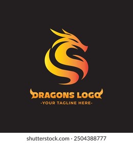 Vector minimalist flowing dragon logo elegant mythical dynamic branding