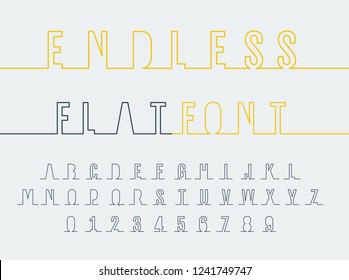 Vector minimalist font. Endless line joins letters