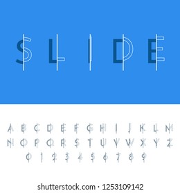 Vector minimalist font. Half contour fill