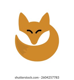Vector Minimalist Fox Logo with a Navy Blue Silhouette in a Curled-Up Pose Featuring Clean Lines and White Outline