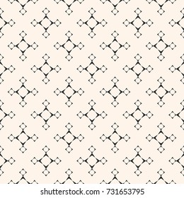 Vector minimalist geometric background. Abstract seamless pattern with linear star shapes, square figures. Simple monochrome texture, repeat tiles. Subtle design for decor, fabric, linens, cloth, wrap