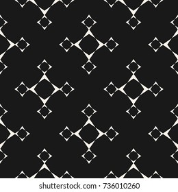 Vector minimalist geometric background. Abstract seamless pattern with linear star shapes, square figures. Simple monochrome texture, repeat tiles. Subtle dark design for decor, fabric, textile, web