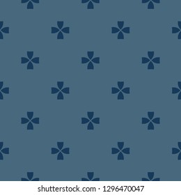 Vector minimalist geometric floral pattern. Abstract seamless texture with small flower shapes, crosses. Stylish dark blue ornament background. Elegant repeated design for decoration, fabric, apparel