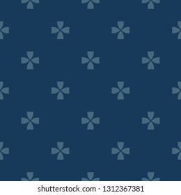 Vector minimalist geometric floral pattern. Abstract seamless texture with small flower shapes, crosses. Stylish dark blue ornament background. Elegant minimal repeat design for decor, fabric, apparel