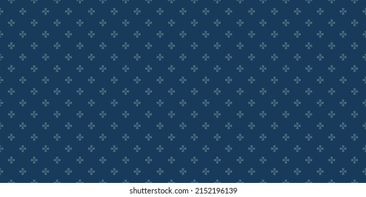Vector minimalist geometric floral pattern. Simple abstract seamless texture with small flowers, crosses. Blue color ornament background. Minimal repeat design for decor, furniture, wallpaper, textile