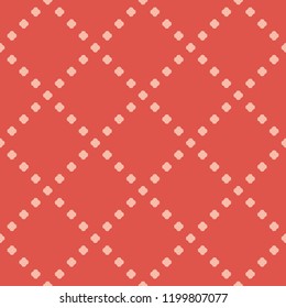 Vector minimalist geometric polka dot seamless pattern. Terracotta red and pink colors. Simple abstract texture with dots in square grid. Minimal repeatable design for decoration, cloth, wallpapers
