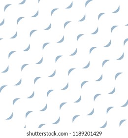 Vector minimalist geometric seamless pattern with diagonal waves, small wavy shapes, curved lines. Simple abstract texture of ripple water surface. White and blue background. Modern minimal design